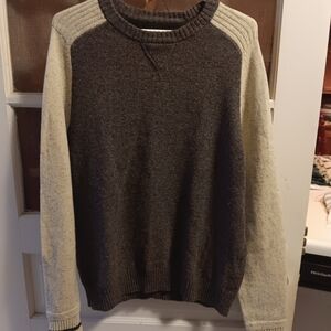 Lands' End Men's Crewneck Sweater - Brown and Cream